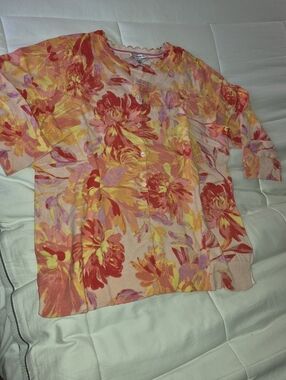 Isaac Mizrahi Floral Button-Front Sweater - Pink, Red, Yellow